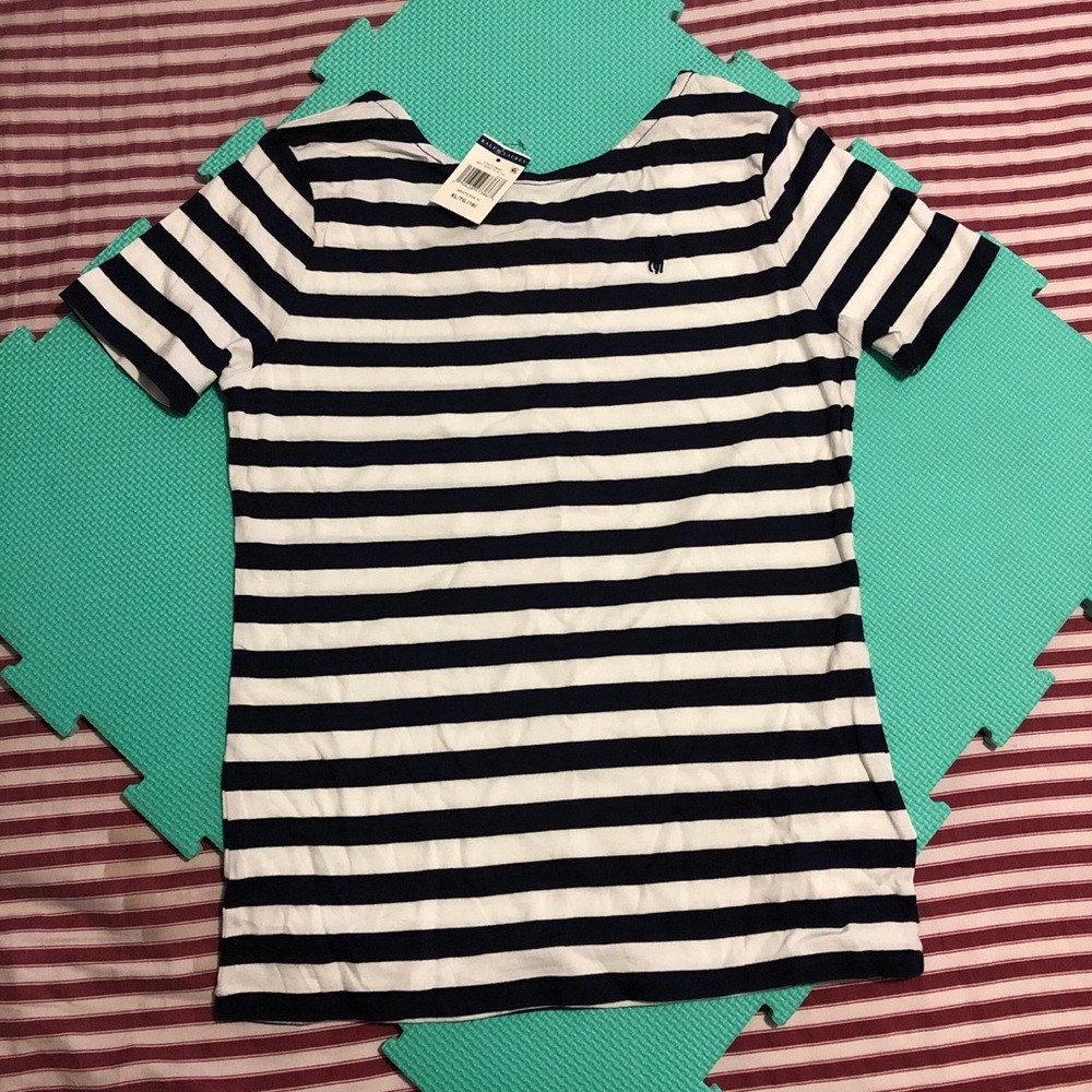 Polo by Ralph Lauren Black and White Striped Short Sleeve Tee